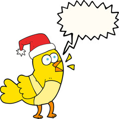 speech bubble cartoon bird wearing christmas hat