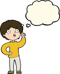 cartoon boy with idea with thought bubble