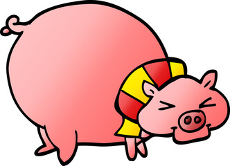 cartoon doodle fat pig