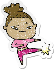 distressed sticker of a cartoon woman