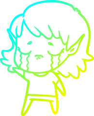 cold gradient line drawing cartoon crying elf girl