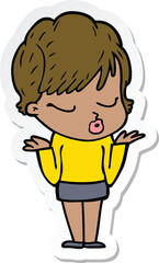 sticker of a cartoon woman with eyes shut