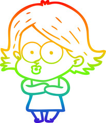 rainbow gradient line drawing cartoon girl pouting