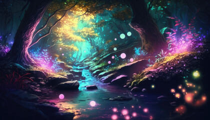 Fototapeta premium Magical and dense forest with a river
