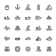 Icon set - boat and ship outline stroke © ctrlaplus