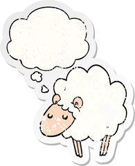 cartoon sheep and thought bubble as a distressed worn sticker