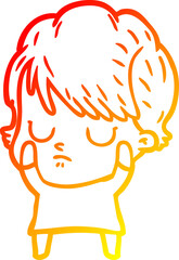 warm gradient line drawing cartoon woman