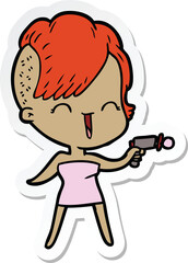 Obraz premium sticker of a cartoon happy hipster girl