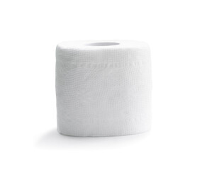 Single roll of white tissue paper or napkin isolated on white background with clippinng path and shadow in png file format