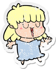 distressed sticker of a cartoon woman