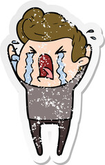distressed sticker of a cartoon crying man