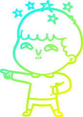 cold gradient line drawing cartoon amazed boy