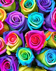 Fototapeta na wymiar Rainbow Roses created with Generative AI Technology