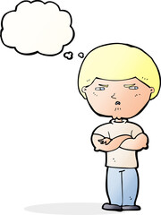 cartoon grumpy man with thought bubble