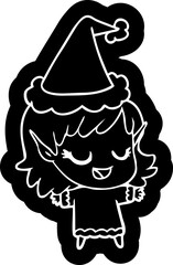 happy cartoon icon of a elf girl wearing santa hat