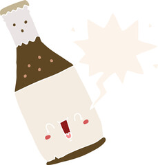 cartoon beer bottle and speech bubble in retro style