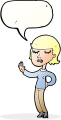cartoon woman ignoring with speech bubble