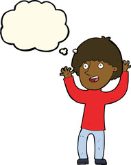 cartoon happy boy laughing with thought bubble