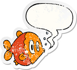 cartoon fish and speech bubble distressed sticker