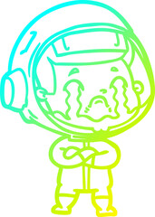 cold gradient line drawing cartoon crying astronaut