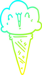 cold gradient line drawing cartoon ice cream with face