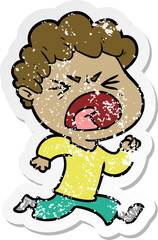 distressed sticker of a cartoon furious man
