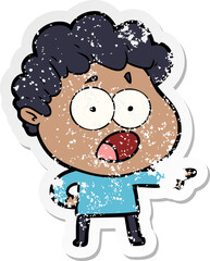 distressed sticker of a cartoon man gasping in surprise
