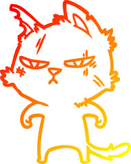 warm gradient line drawing tough cartoon cat