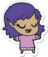 sticker of a happy cartoon elf girl