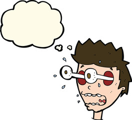 cartoon surprised man with eyes popping out with thought bubble