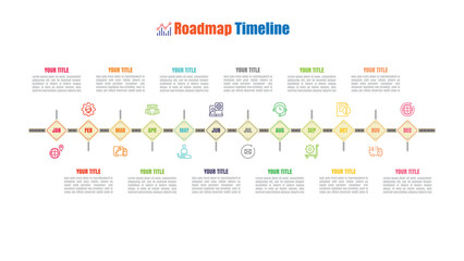 Data analytics and collection abstract process infographic template roadmap chart for business. 12 Months modern Timeline diagram calendar, presentation vector infographic