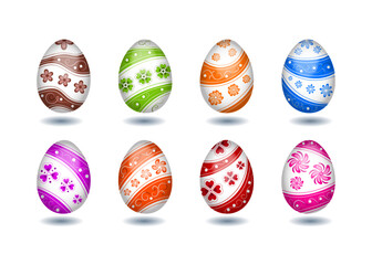 set of white Easter eggs with hand-drawn ornament, isolated design element on white background. Festive decorative decoration for postcard, banner, post, poster, sticker, flyer, cover. Vector image 