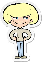 sticker of a cartoon boy with hands on hips