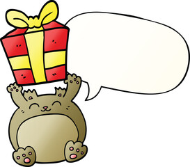 cute cartoon christmas bear and speech bubble in smooth gradient style