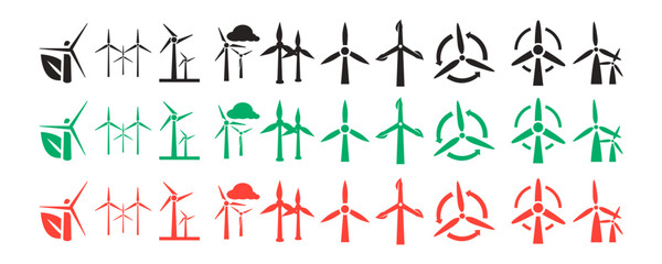 set wind power Icon on the white background.