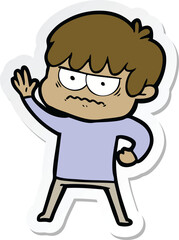 sticker of a annoyed cartoon boy