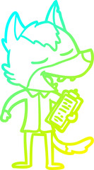 cold gradient line drawing cartoon saleman wolf laughing