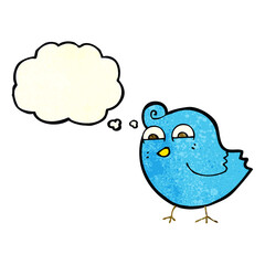 cartoon funny bird with thought bubble
