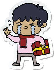 sticker of a crying boy cartoon