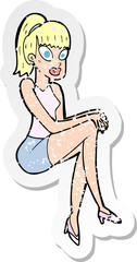 retro distressed sticker of a cartoon pretty woman
