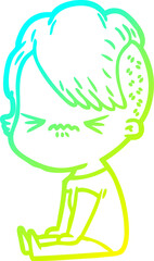 cold gradient line drawing cartoon annoyed hipster girl