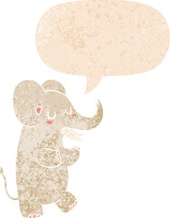 cartoon elephant and speech bubble in retro textured style