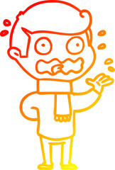 warm gradient line drawing cartoon man totally stressed out