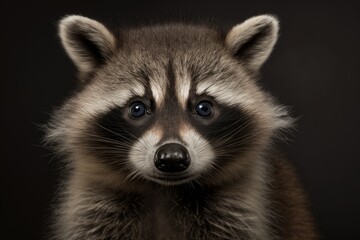 Obraz premium Head shot of a young raccoon looking at the camera, on its own. Generative AI