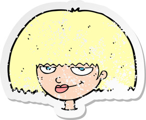 retro distressed sticker of a cartoon mean female face