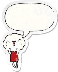 cute cartoon cloud head creature and speech bubble distressed sticker