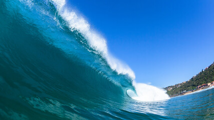 Wave Hollow Crashing Blue Ocean Water Power Face to Face Encounter  Swimming Photograph