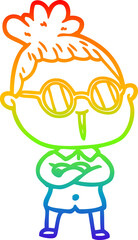 rainbow gradient line drawing cartoon woman wearing spectacles