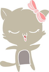 flat color style cartoon cat with bow on head