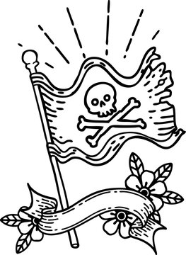 recommend clip art: banner with black line work tattoo style waving pirate flag